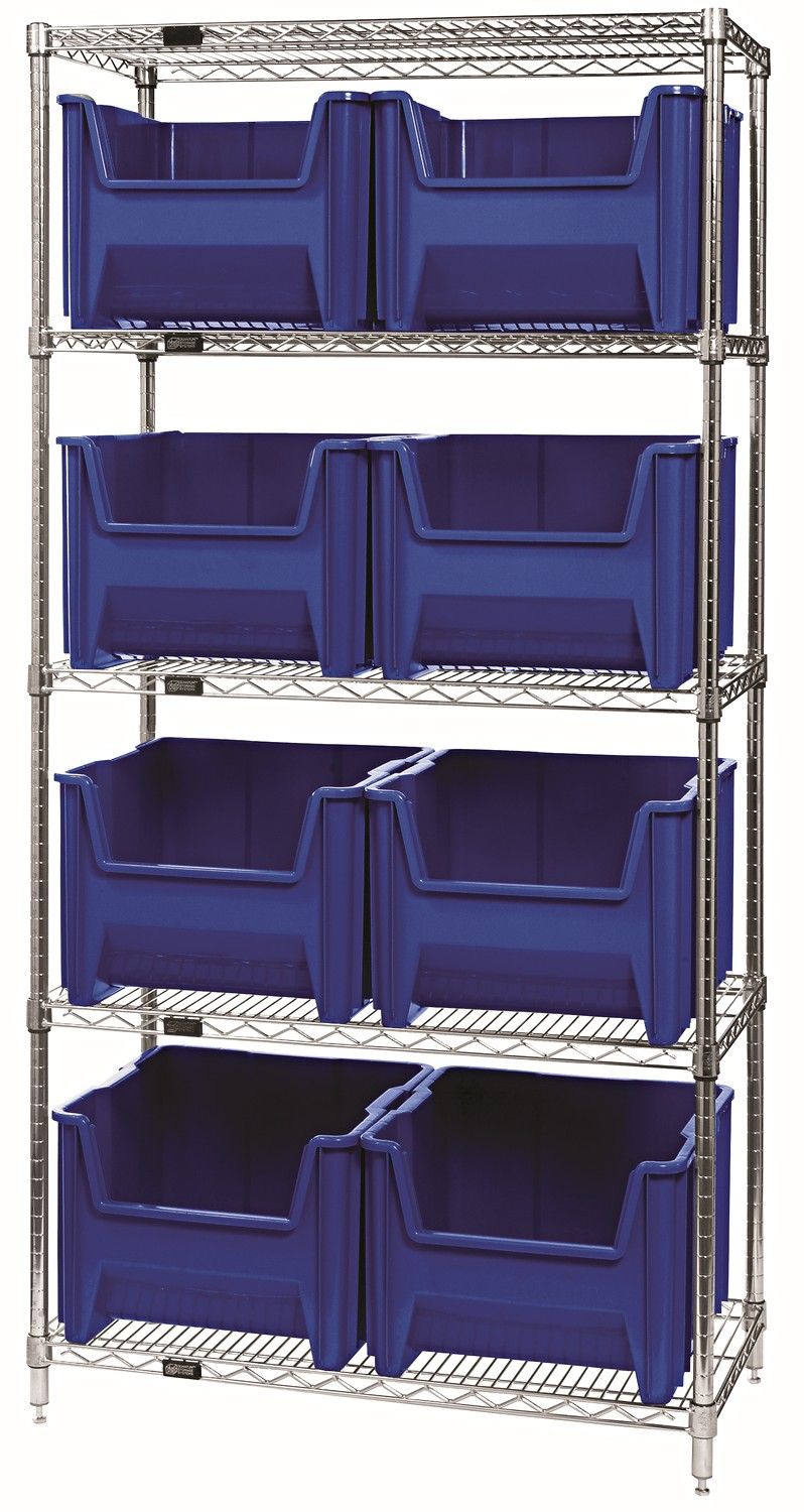 WR5-800 - Wire shelving w/QGH800 bins, Colour: Blue