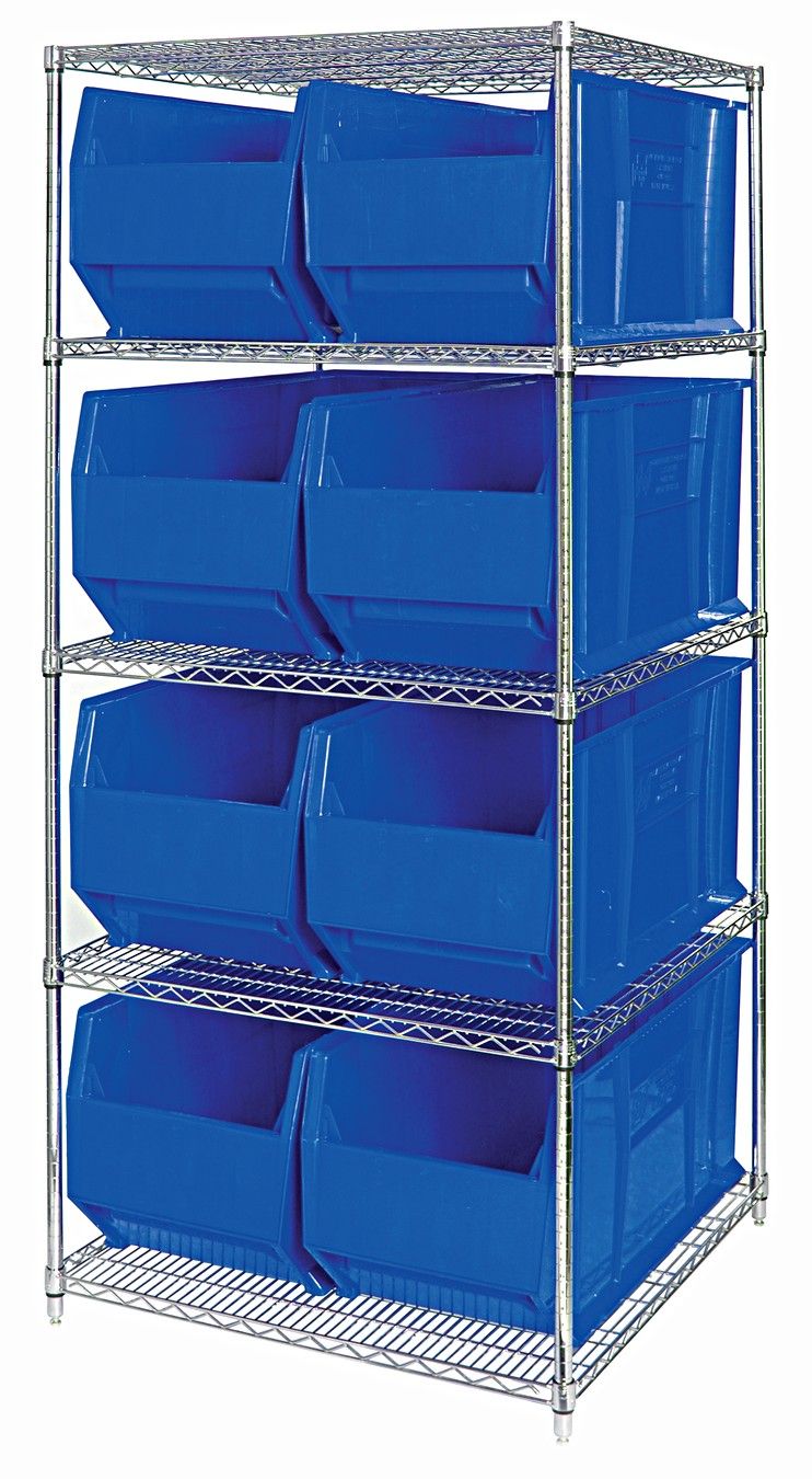 WR5-993 - Wire shelving w/QUS993 bins, Colour: Blue