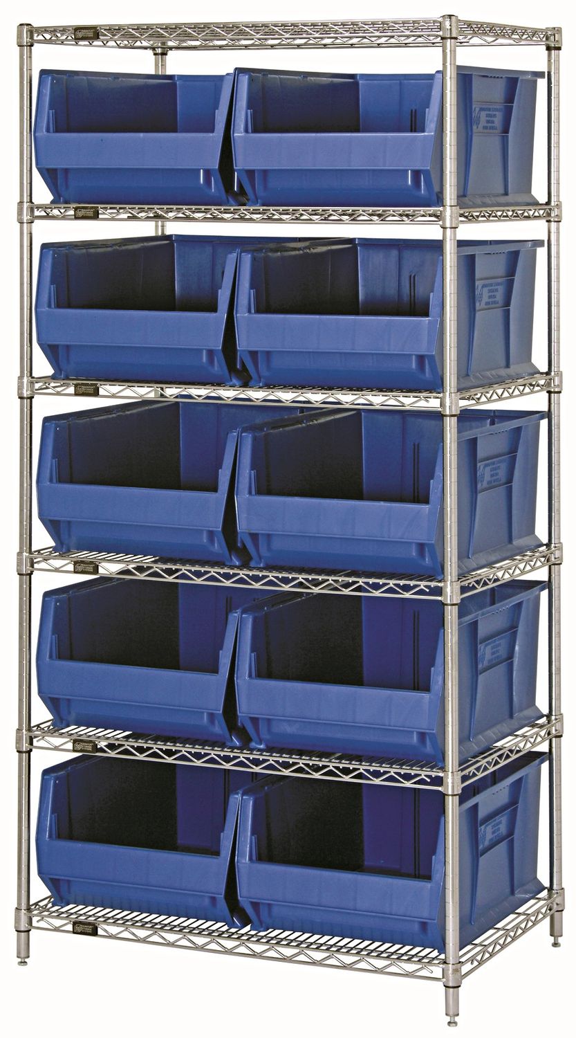 WR6-974 - Wire shelving w/QUS974 bins, Colour: Blue