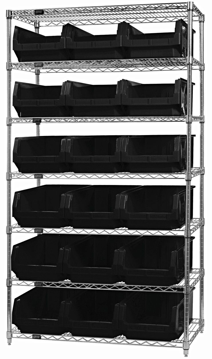 WR7-532 - Wire shelving w/QMS532 bins, Colour: Black