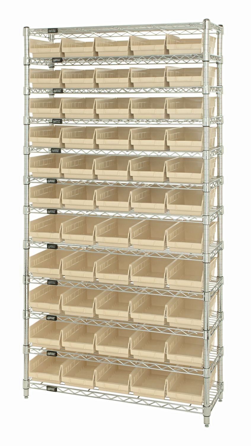 WR74-1260-88102 Wire shelving w/QSB102 bins, Colour: Ivory