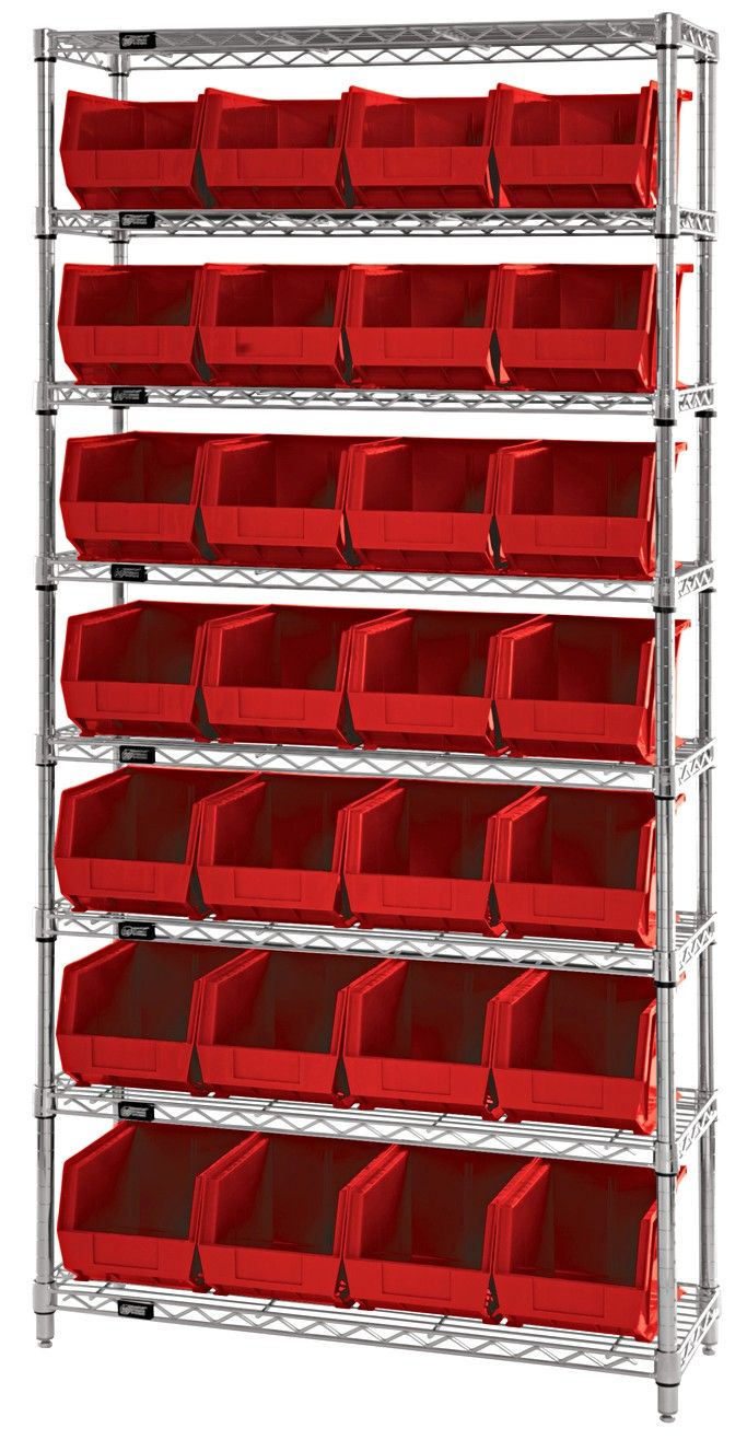 WR8-239 - Wire shelving w/QUS239 bins, Colour: Red