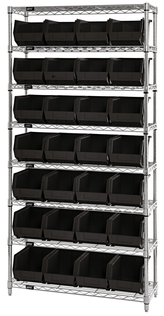 WR8-239 - Wire shelving w/QUS239 bins, Colour: Black