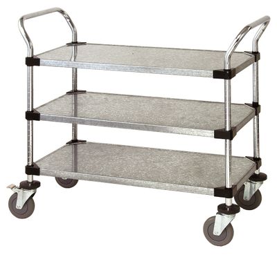Utility Cart - 3 Solid Galvanized Shelves