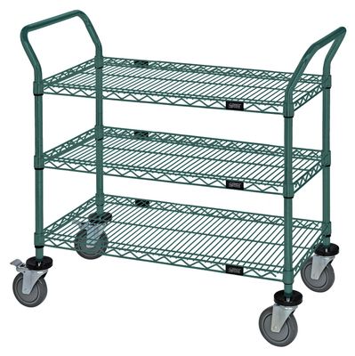 Utility Cart - 3 Green Epoxy Wire Shelves