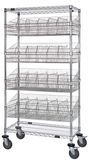 Mobile 4 Post 5 Wire Basket Units W/2 Shelves +Acc