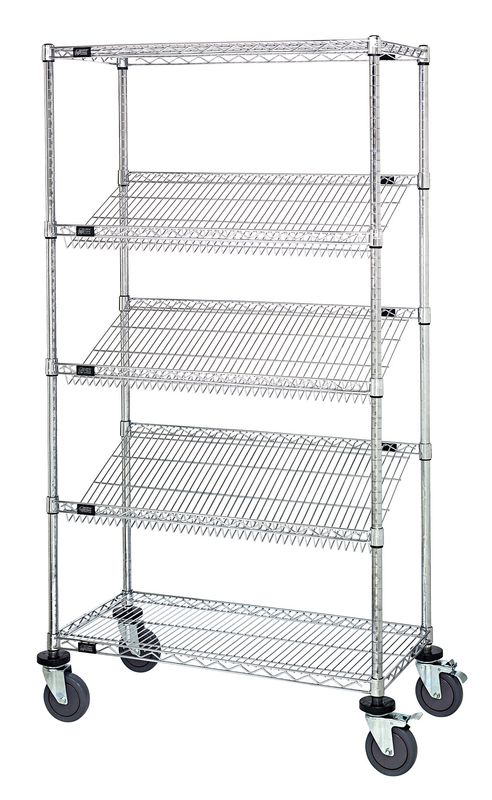 Wire slanted shelf unit 5 shelves Mobile