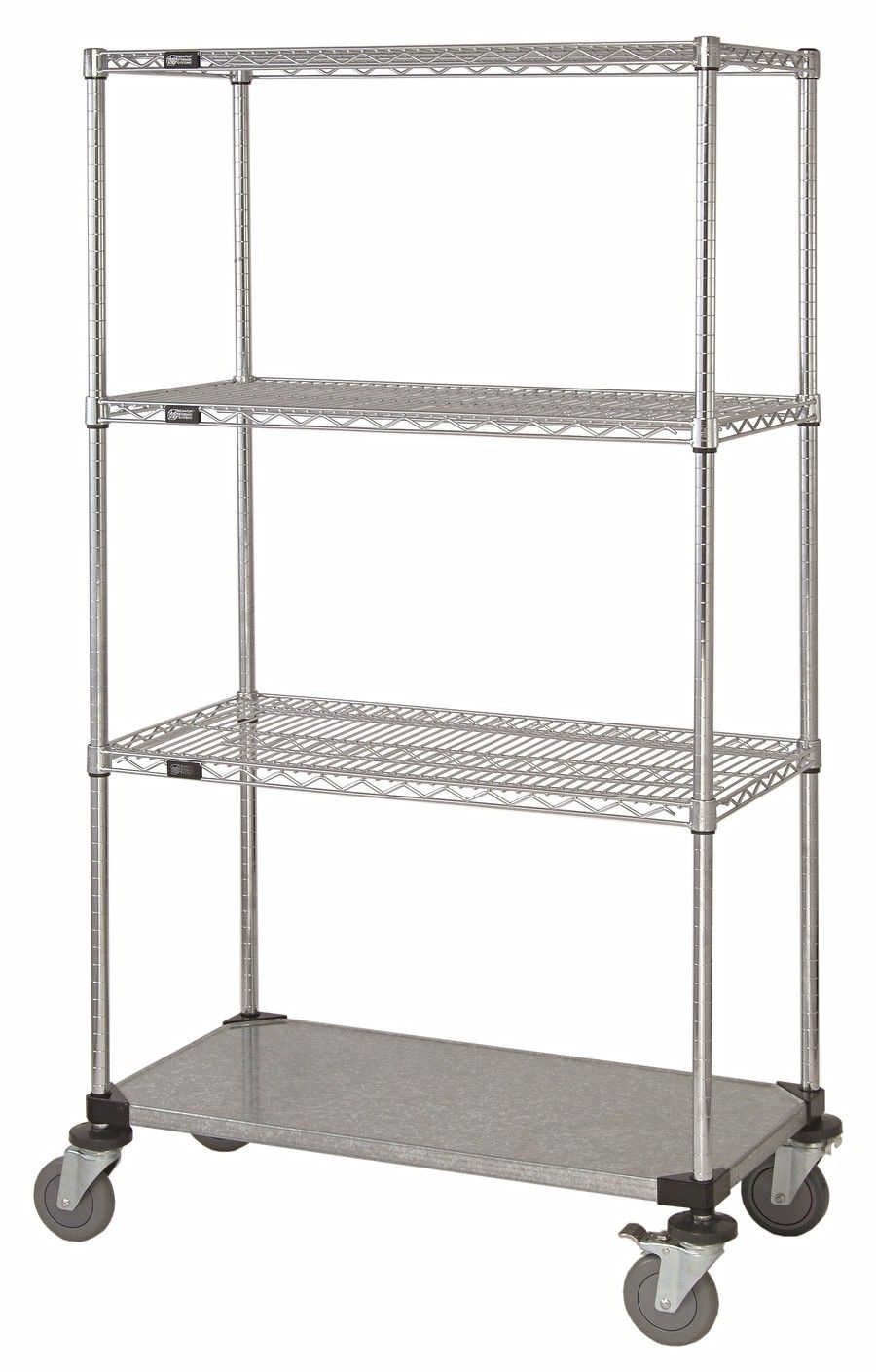 3 Wire, 1 Solid shelf cart w/Label holders