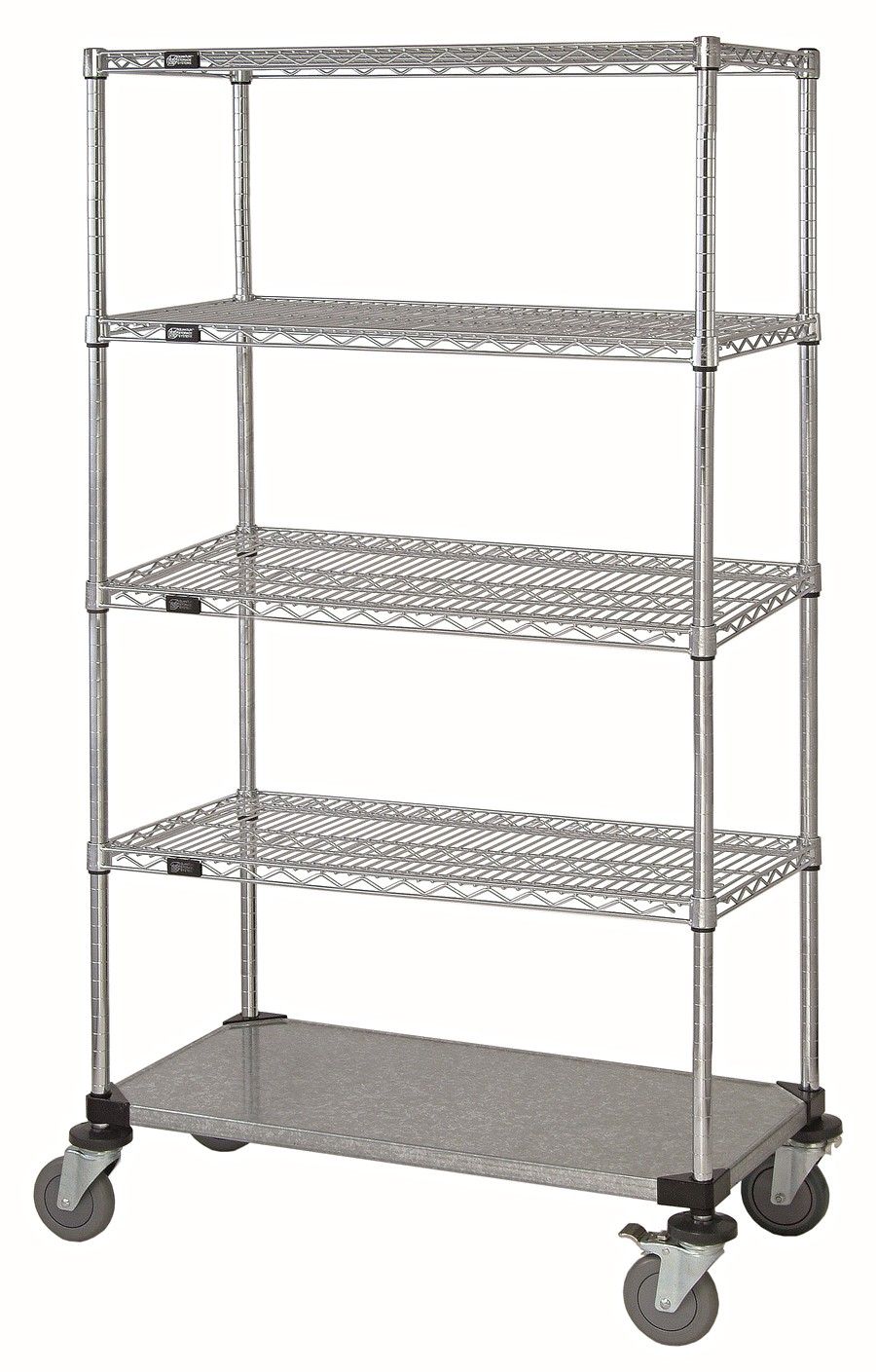 5-Tier Mobile cart Chrome w/solid bottom shelf