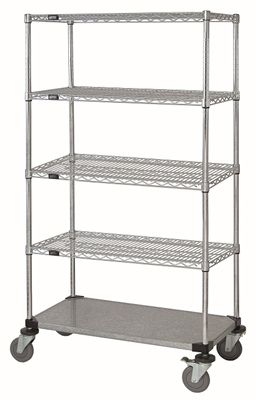 5-Tier Mobile cart Chrome w/solid bottom shelf