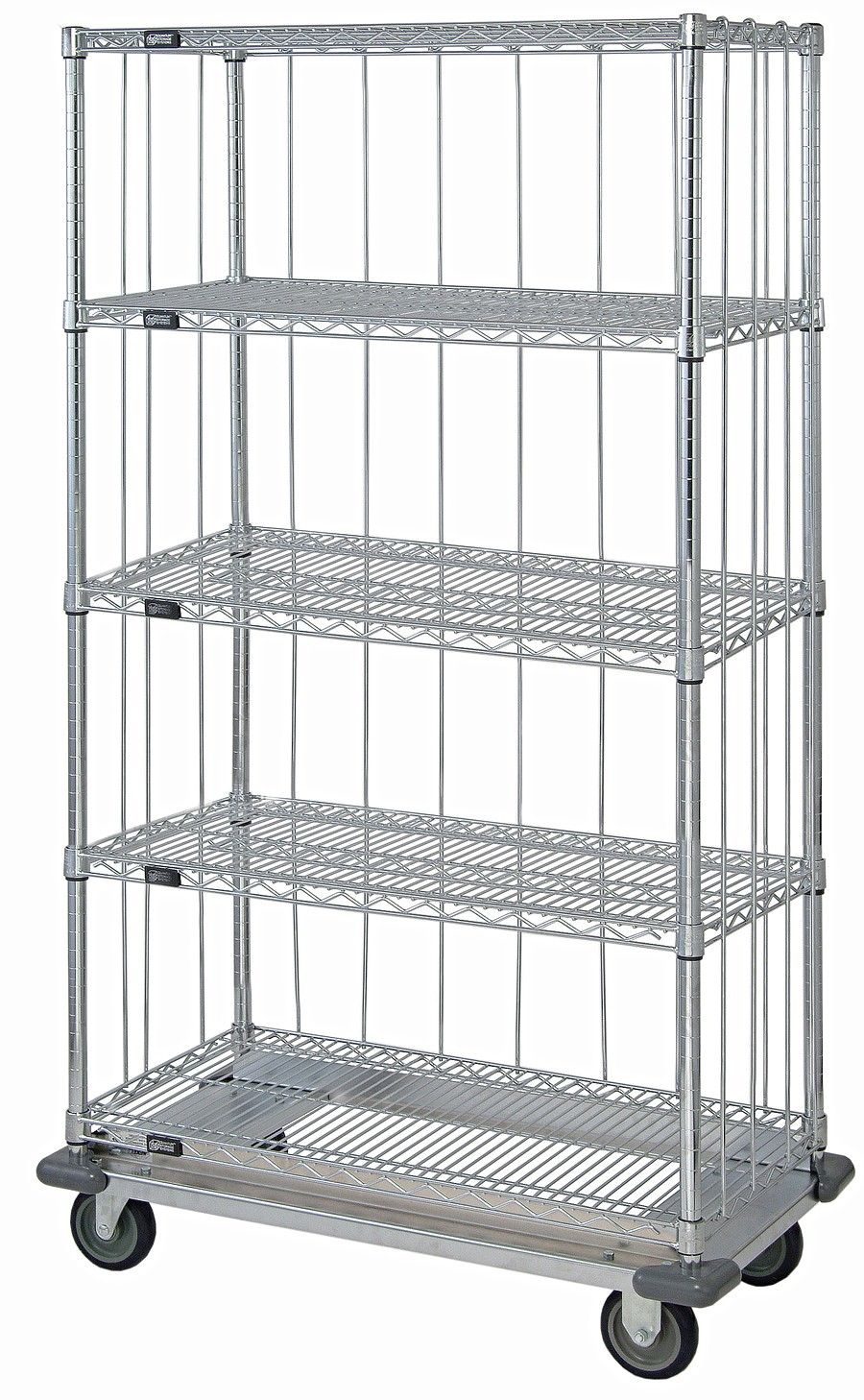 Wire shelving dolly base cart - 3 sided rod enclosure