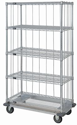 Wire shelving dolly base cart - 3 sided rod enclosure