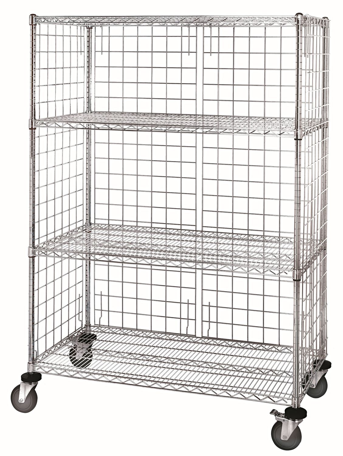 Wire 3 sided 5 shelf cart w/enclosure panels