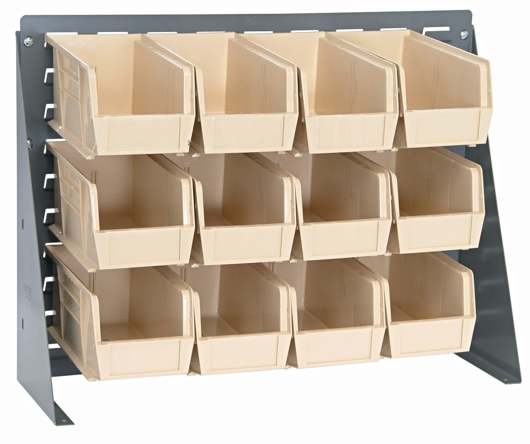 QBR-2721-230-12 - Louvered panel bench rack w/QUS230 bins, Colour: Ivory