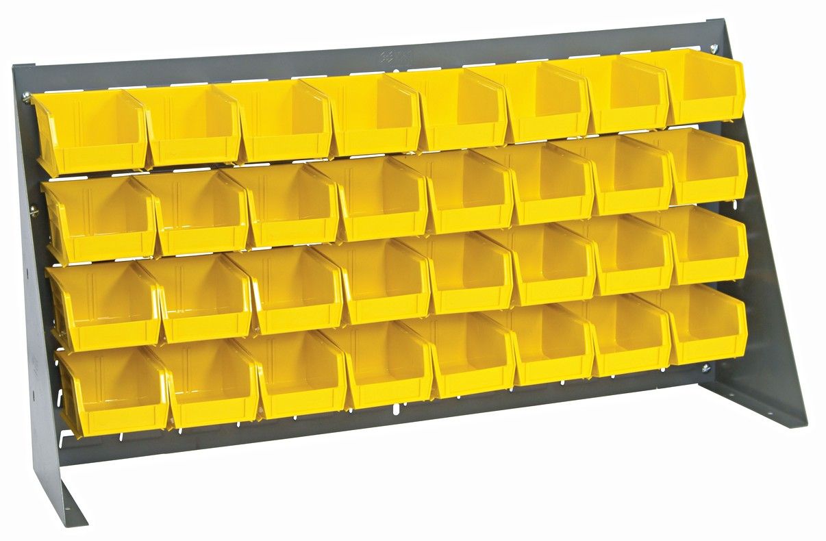 QBR-3619-210-32 - Louvered panel bench rack w/QUS210 bins, Colour: Yellow