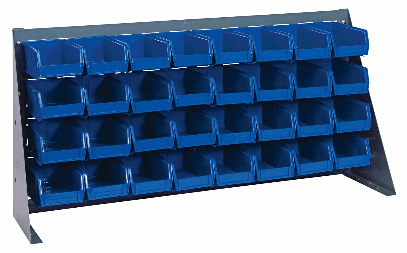 QBR-3619-220-32 - Louvered panel bench rack w/QUS220 bins, Colour: Blue