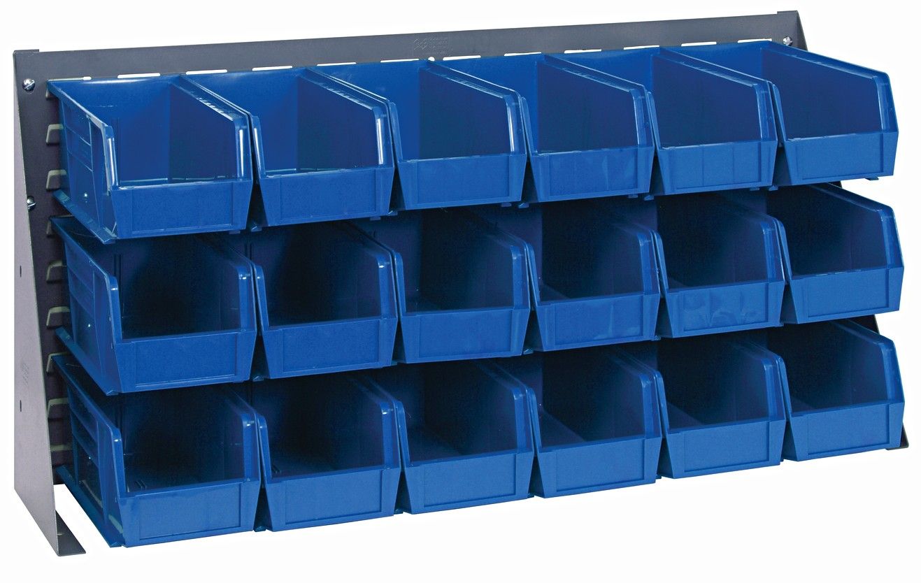QBR-3619-230-18 - Louvered panel bench rack w/QUS230 bins, Colour: Blue