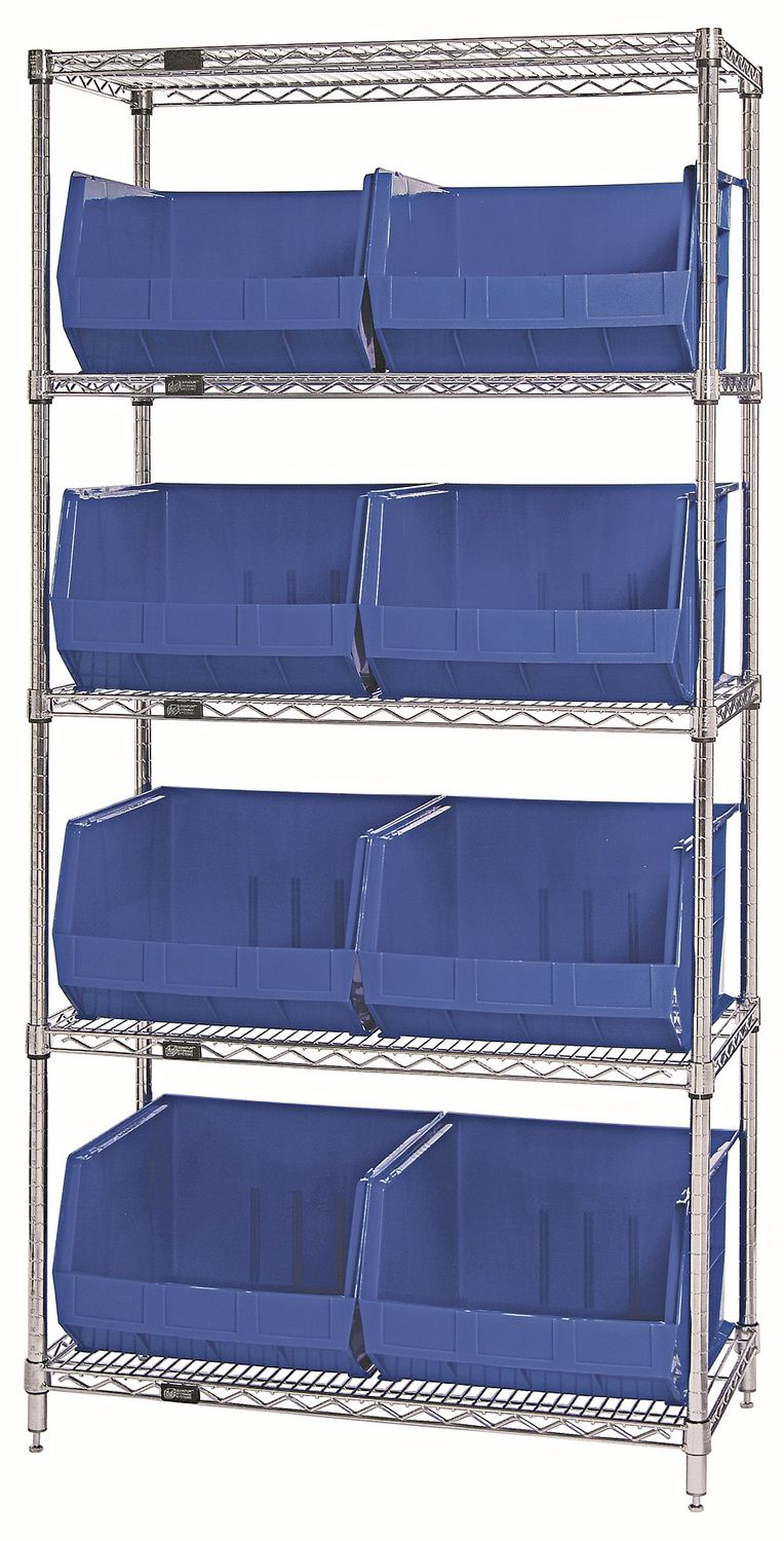 WR5-270 - Wire shelving w/QUS270 bins, Colour: Blue