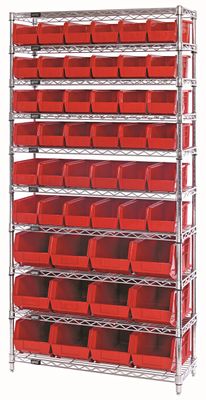 WR10-42230-8240 - 60&quot;wide Wire shelving w/QUS230&amp;QUS240 bins, Colour: Red