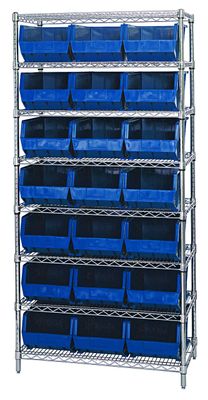 WR8-255 - Wire shelving w/QUS255 bins, Colour: Blue