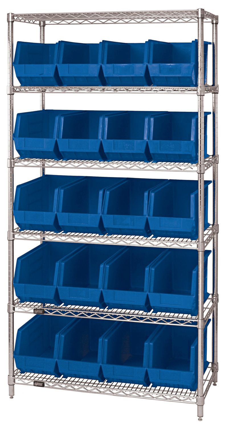 WR6-265 - Wire shelving w/QUS265 bins, Colour: Blue