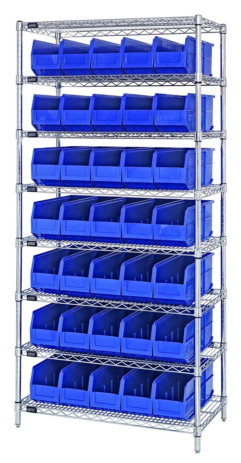 WR8-441 - Wire shelving w/SSB441 bins, Colour: Blue