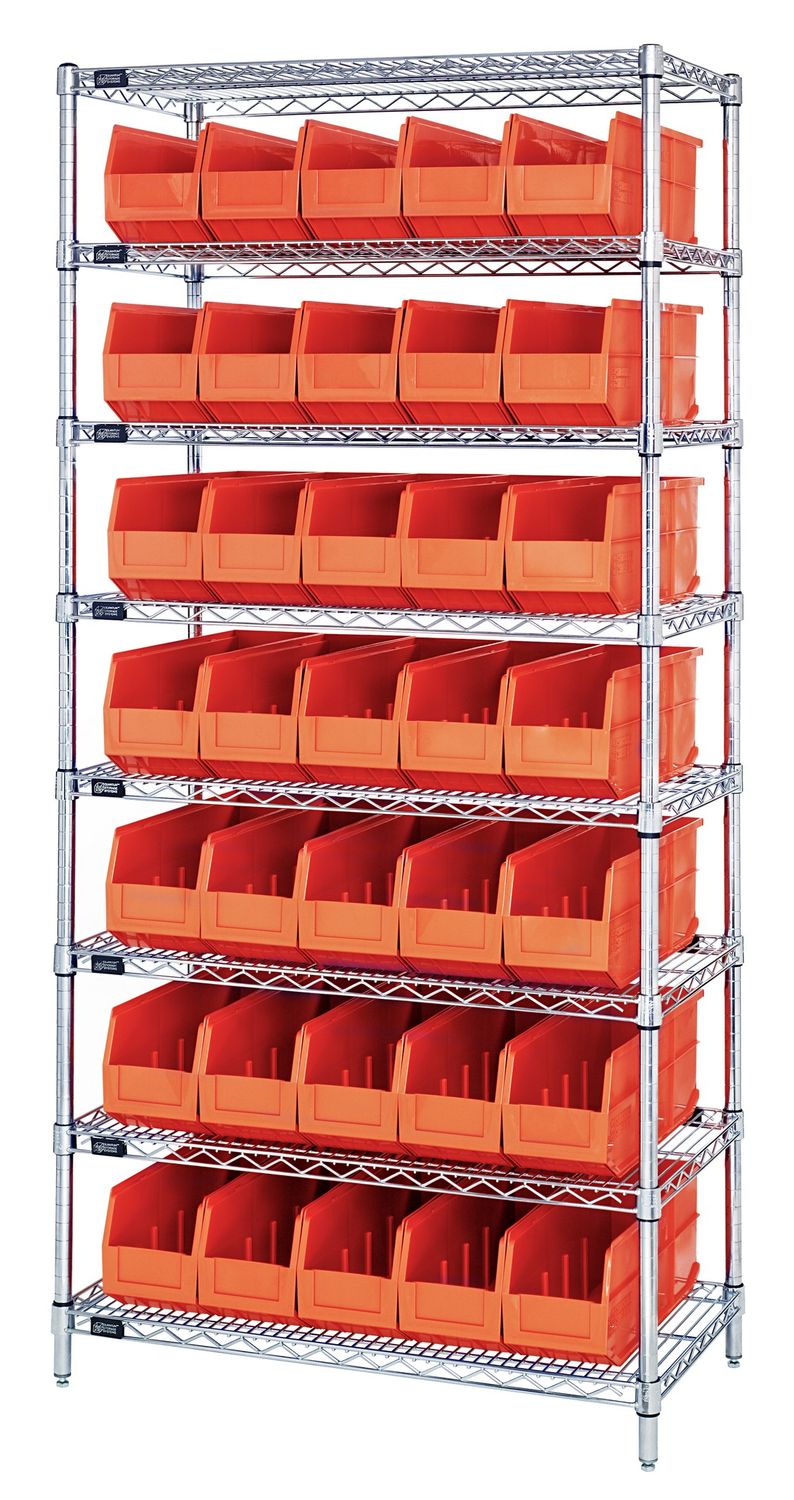 WR8-461 - Wire shelving w/SSB461 bins, Colour: Orange