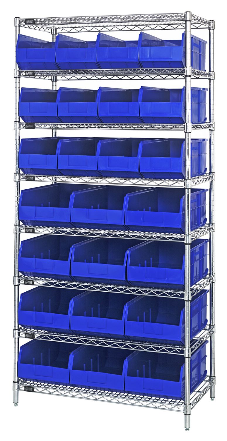 WR8-483485 - Wire shelving w/SSB483&amp;SSB485 bins, Colour: Blue