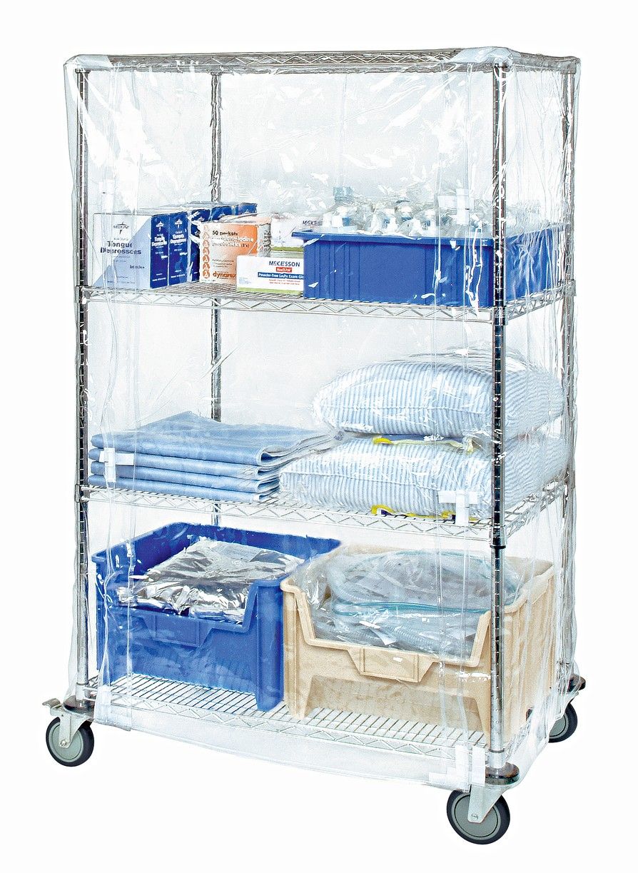 Wire shelving Cart Cover 74&quot;H Clear Vinyl Velcro