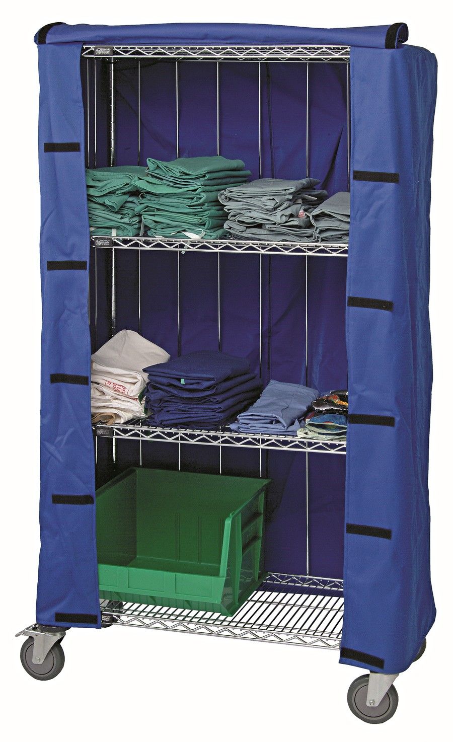 Wire shelving Cart Cover Blue Nylon Velcro