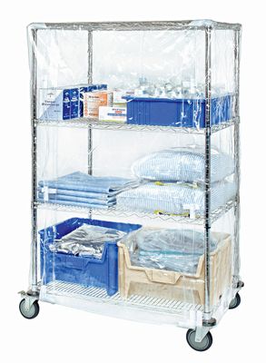 Wire shelving Cart Cover 63&quot;H Clear Vinyl Zipper