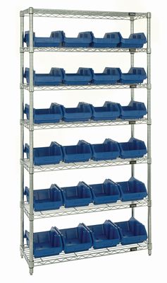 W7-18-24 Wire shelving w/QP1887 bins, Colour: Blue