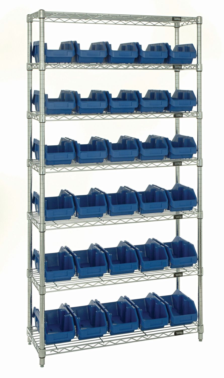 W7-18-30 wire shelving with QP1867 QuickPick bin, Colour: Blue
