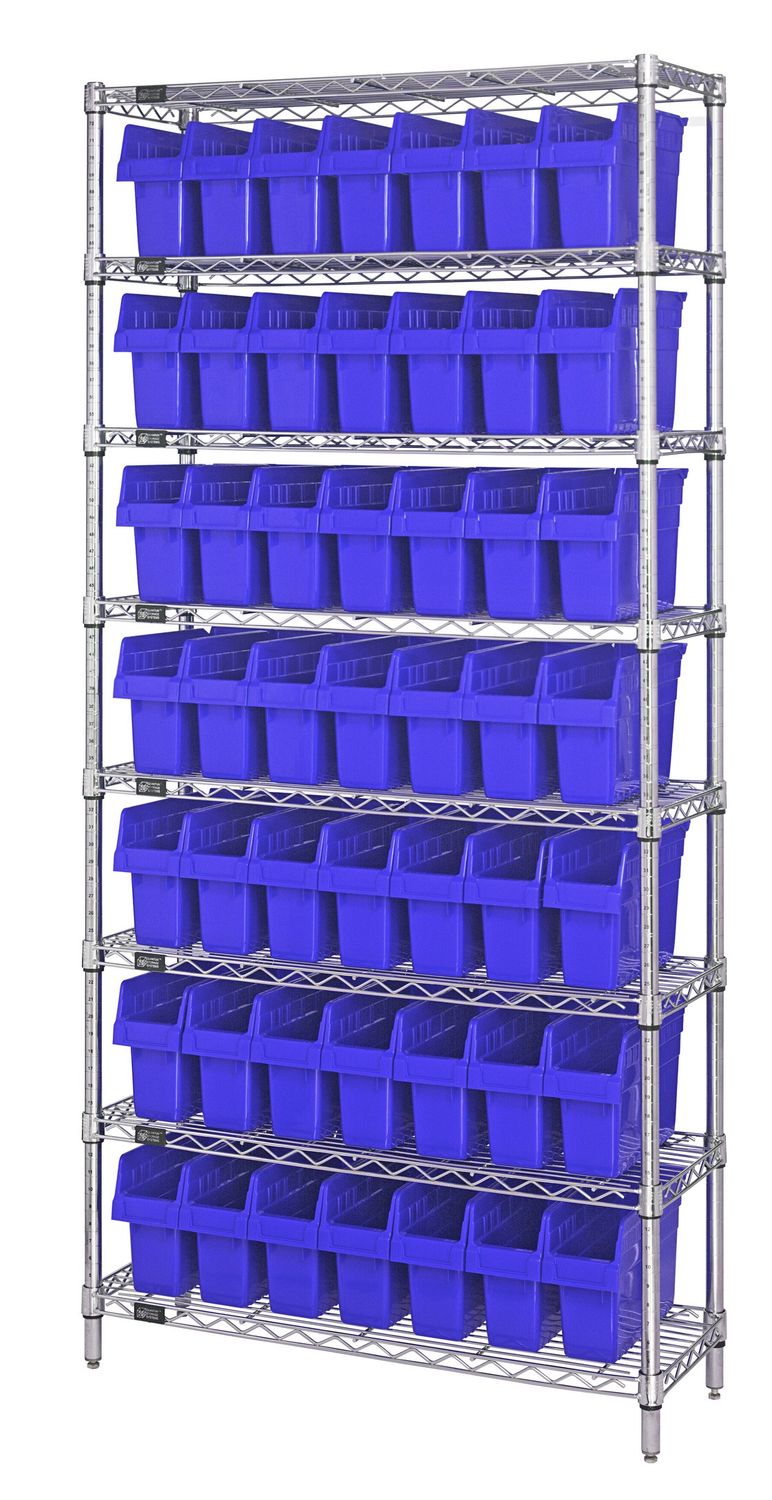 WR8-803 - Wire shelving w/QSB803 bins, Colour: Blue