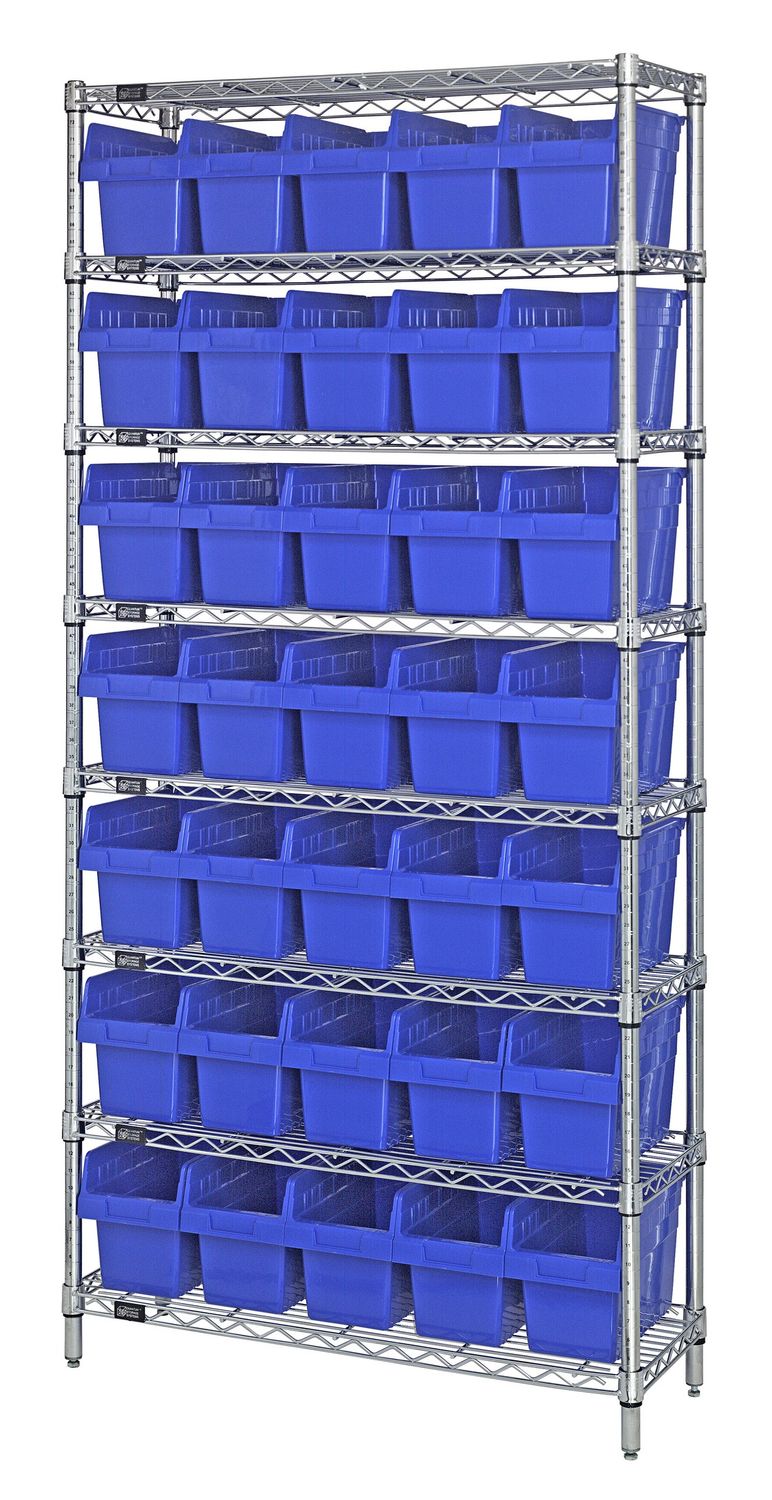WR8-806 - Wire shelving w/QSB806 bins, Colour: Blue