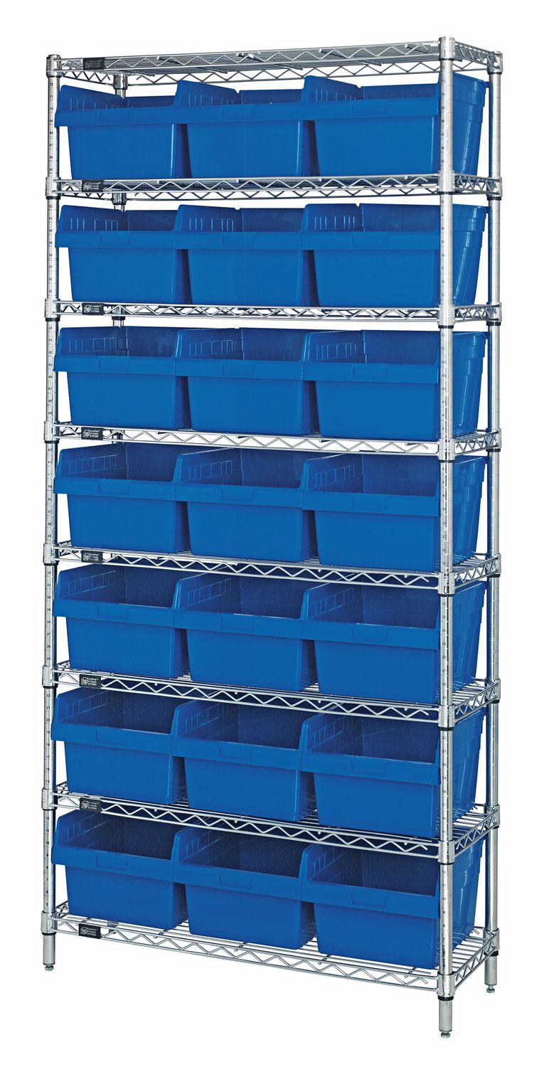 WR8-809 - Wire shelving w/QSB809 bins, Colour: Blue