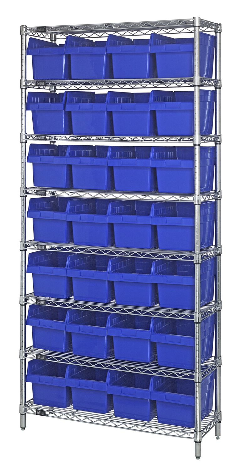 WR8-808 - Wire shelving w/QSB808 bins, Colour: Blue