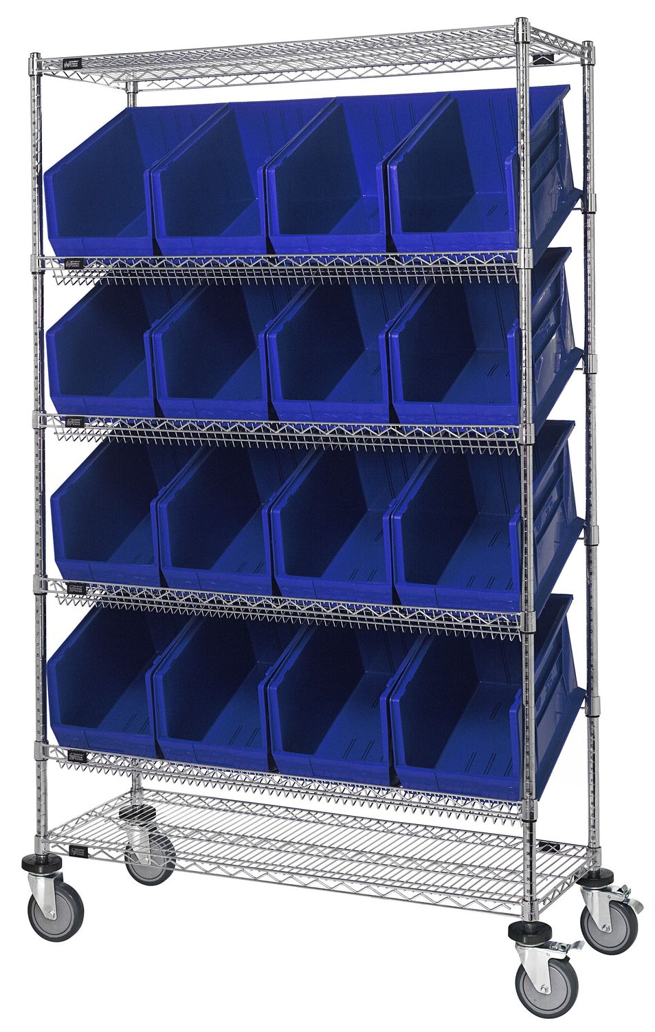 WRCSL6-74-2448-953 Slanted shelf cart w/bins, Colour: Blue