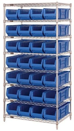 WR8-970 - Wire shelving w/QUS970 bins, Colour: Blue