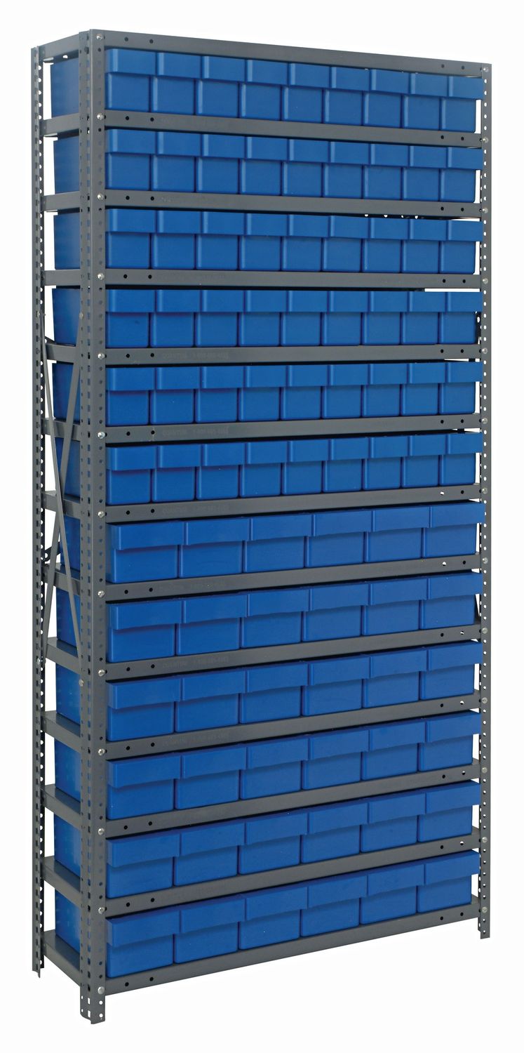 1875-624 - 18x36x75&quot; shelving w/QED mix bins, Colour: Blue