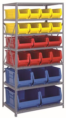 2475-20-MIX 24x36x75&quot; Shelving w/asst HULK bins, Colour: Blue