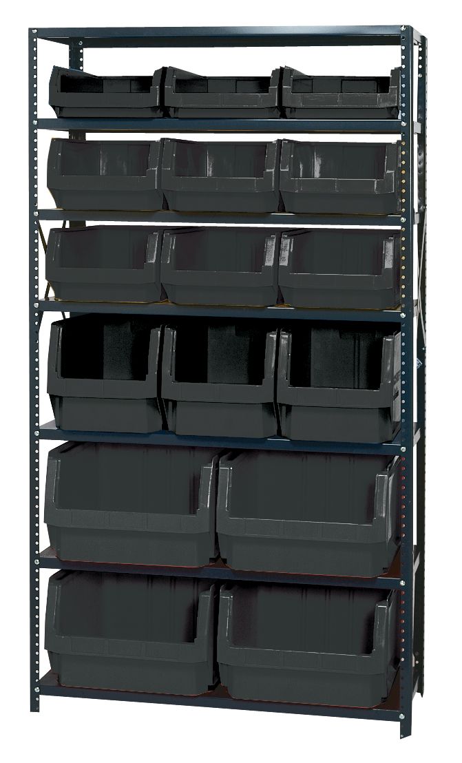 MSU-16-MIX Steel shelving w/asst Magnum bins, Colour: Black