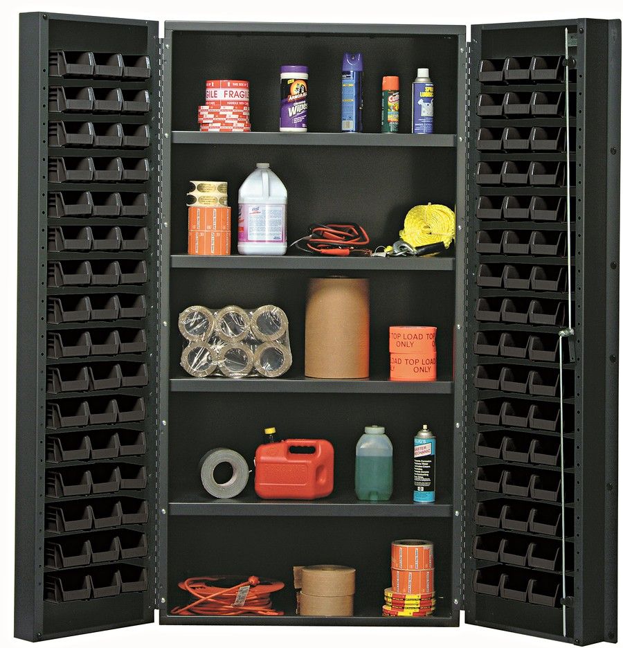 QSC-36-96-4IS  36&quot; 14ga Steel Cabinet w/shelves + bins, Colour: Black