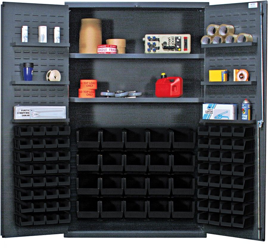 QSC-4804  48&quot; 14ga Steel Cabinet w/shelves and bins, Colour: Black