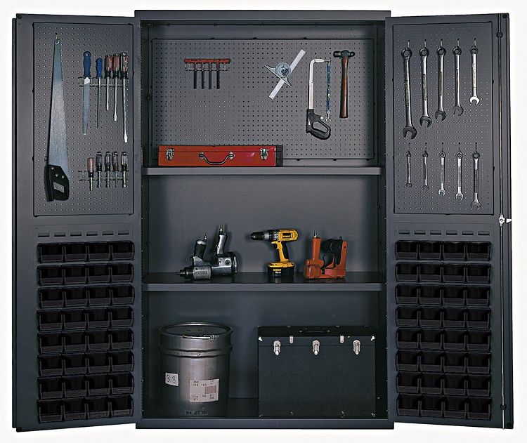 QSC-4805  48&quot; 14ga Steel Cabinet w/shelves and bins, Colour: Black