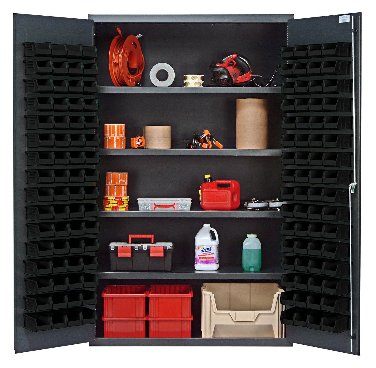 QSC-4803  48&quot; 14ga Steel Cabinet w/shelves and bins, Colour: Black