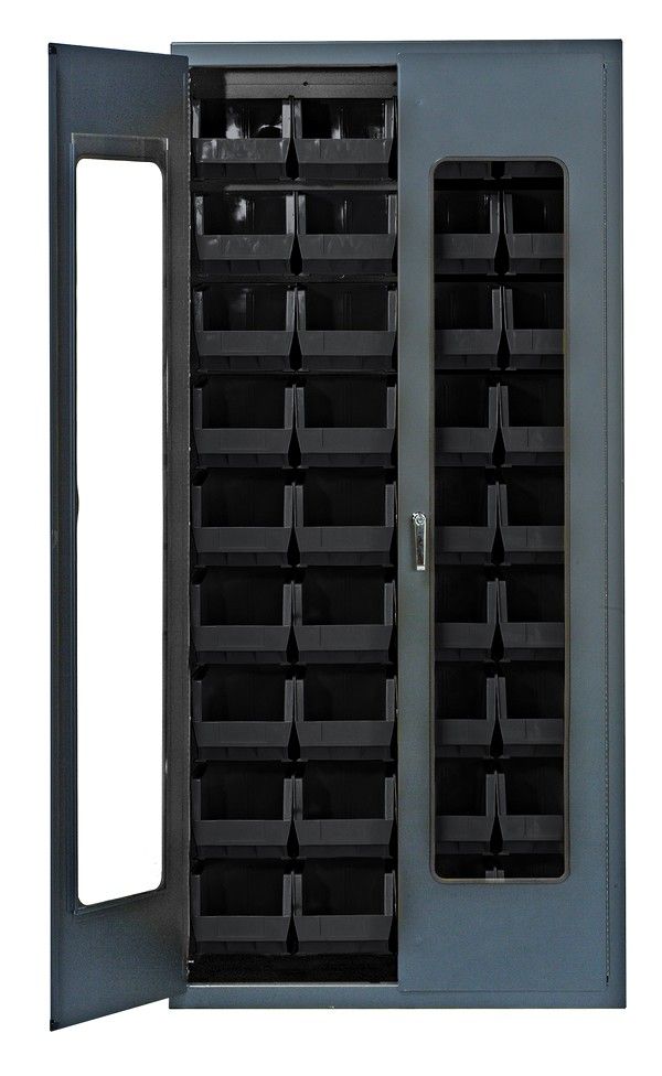 QSC-C240  Clear door cabinet w/bins, Colour: Black