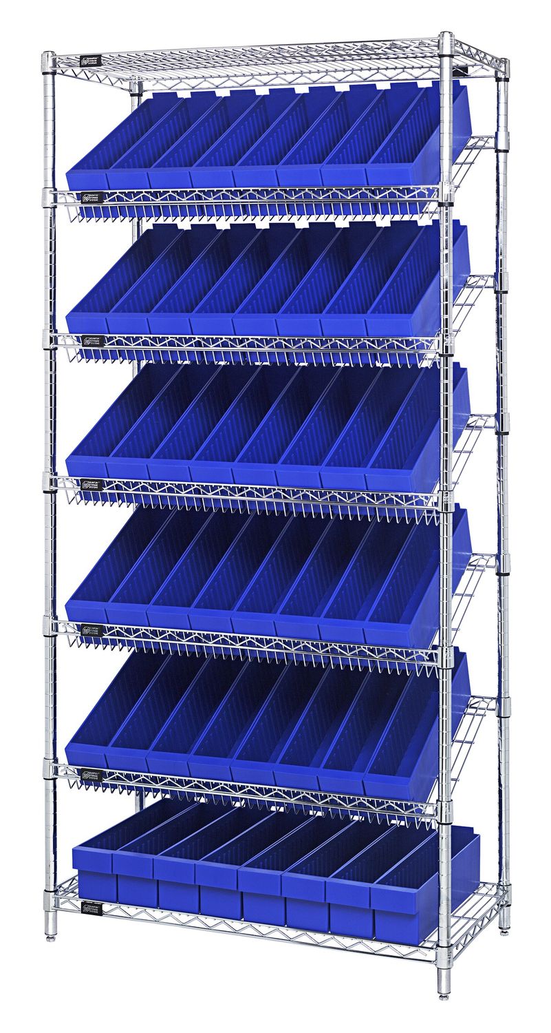 WRS-7-604 Wire sloped shelving w/QED604, Colour: Blue