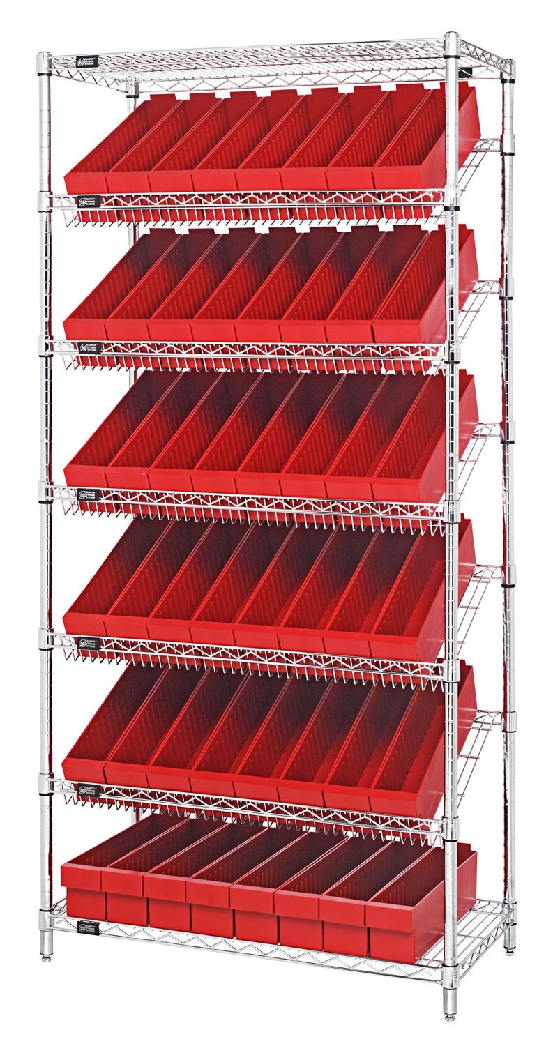WRS-7-604 Wire sloped shelving w/QED604, Colour: Red