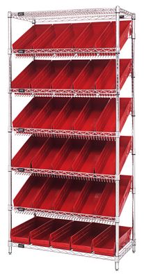 WRS-7-104 Sloped wire shelving w/QSB104 bins
